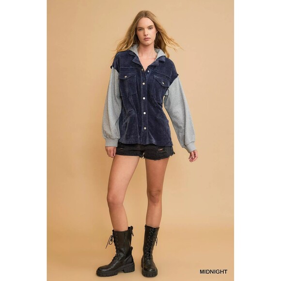 Umgee Contrast Hooded Chenille Jacket - Picture 3 of 5